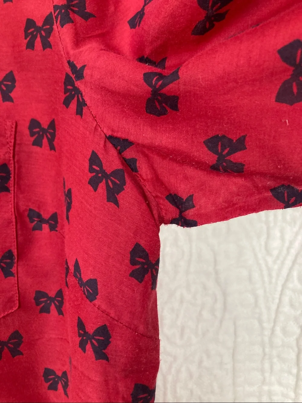 J.Crew Red Bow Print Cotton Silk Popover Blouse sz 12